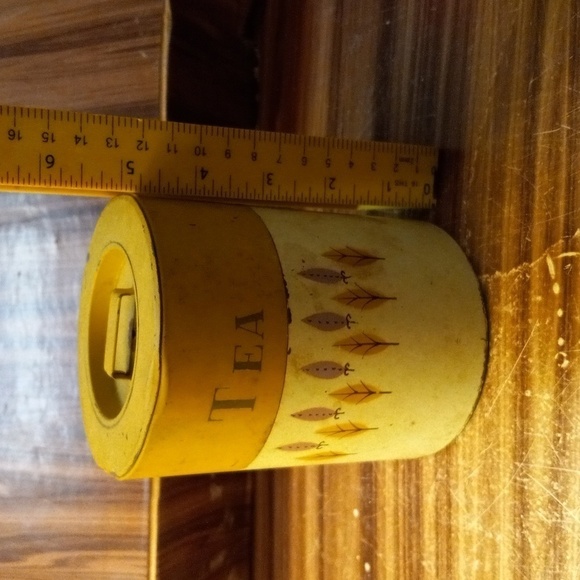 Vintage mcm shabby chic farmhouse harvest gold tin tea canister - Picture 5 of 5